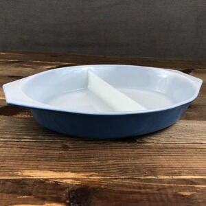 Turquoise Blue Pyrex 1-1/2 Quart Casserole Dish #22 Divided Platter VTG